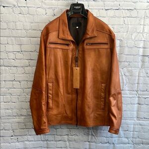 CURGÈ Men's Camel Leather Zip‎ Up Jacket Made in Italy NWT size Small #1